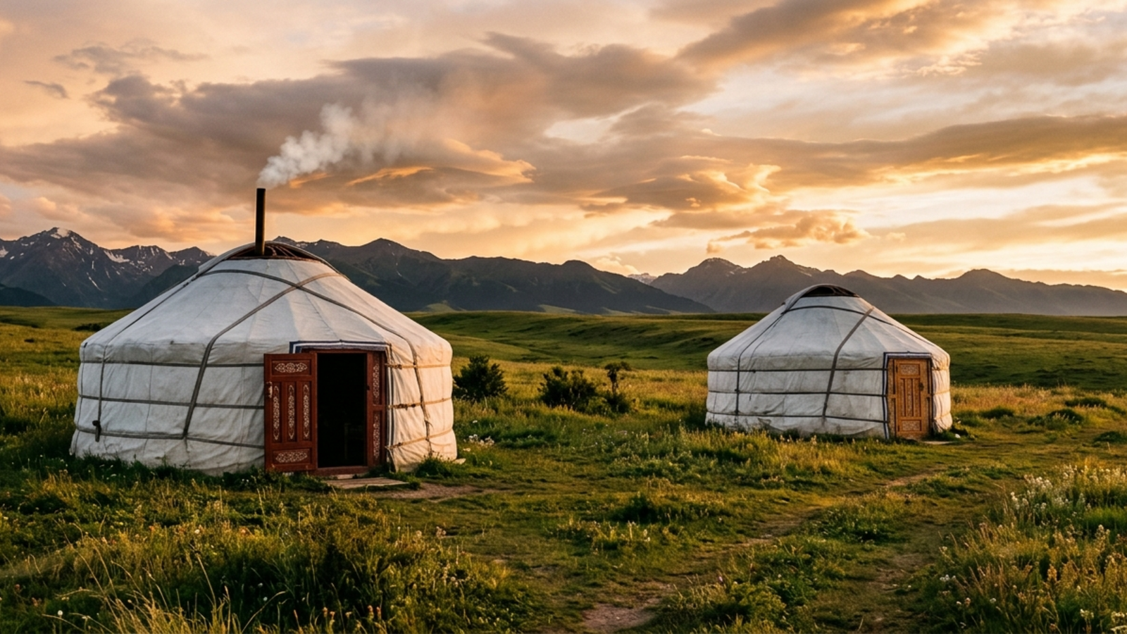 База отдыха с юртами на закате — Yurt OS